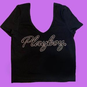 Playboy Rhinestone Cropped Baby Tee
